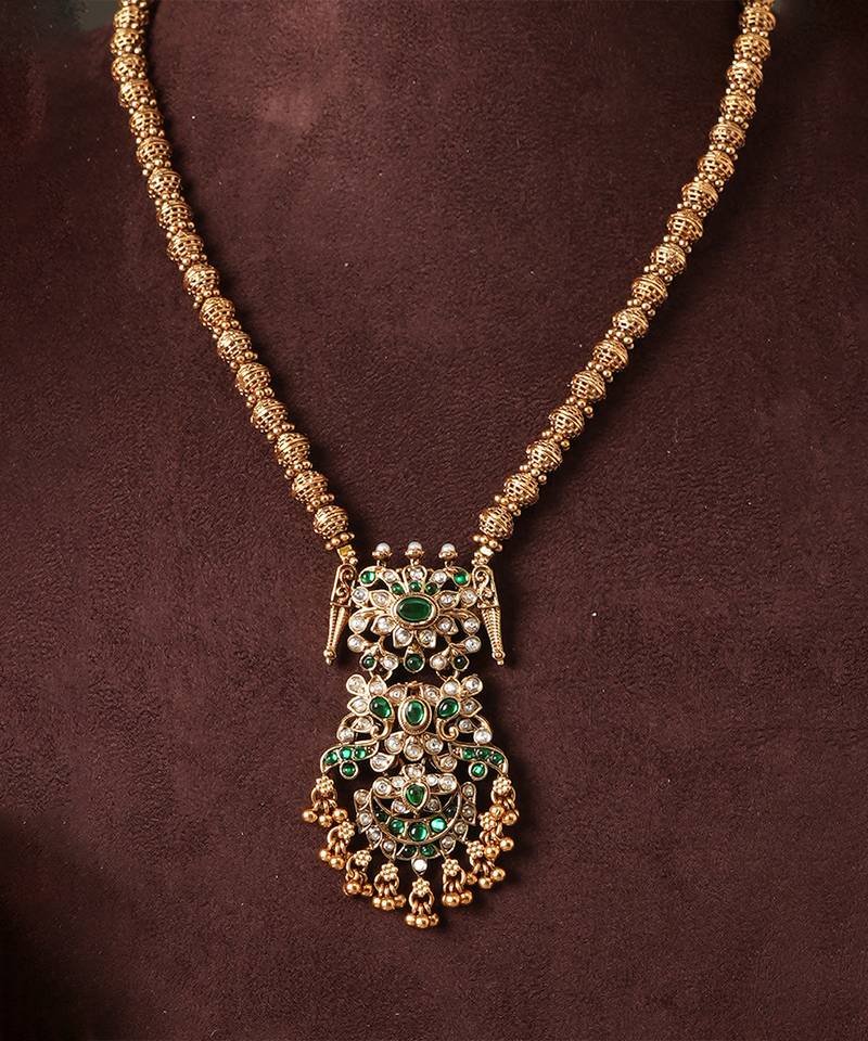 Gold plated green temple haar necklace set
