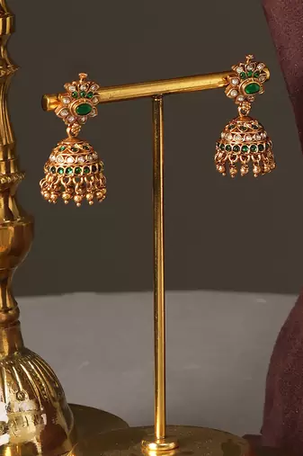 Gold plated green temple haar necklace set