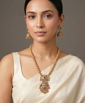 Gold plated multicolor temple haar necklace set 1