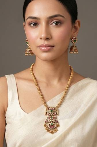 Gold plated multicolor temple haar necklace set