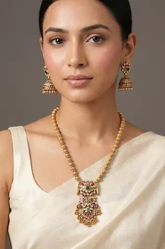 Gold plated multicolor temple haar necklace set