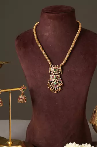 Gold plated multicolor temple haar necklace set