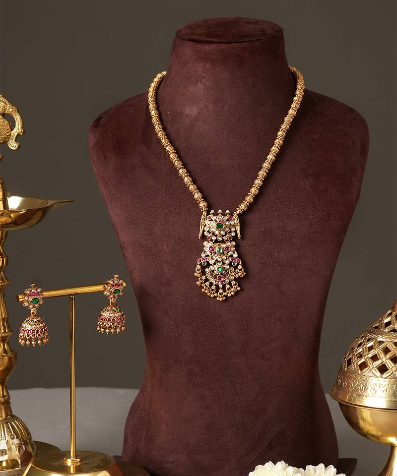 Gold plated multicolor temple haar necklace set