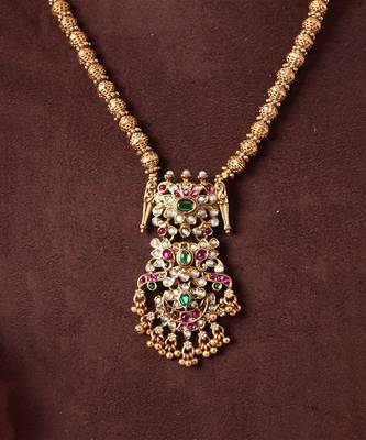Gold plated multicolor temple haar necklace set 3