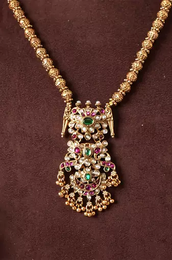 Gold plated multicolor temple haar necklace set