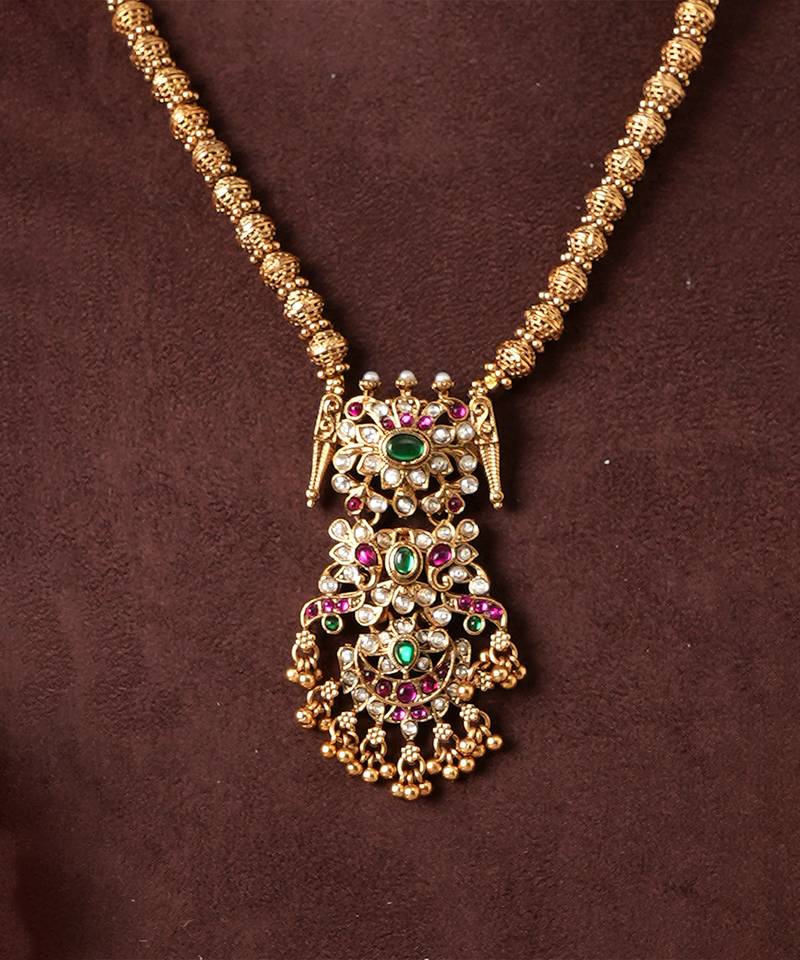 Gold plated multicolor temple haar necklace set