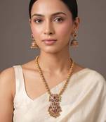 Gold plated ruby red temple haar necklace set