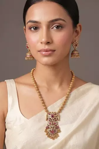 Gold plated ruby red temple haar necklace set