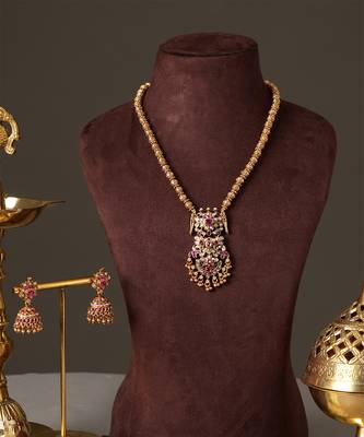 Gold plated ruby red temple haar necklace set 3