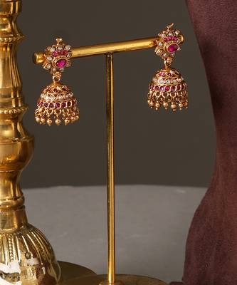 Gold plated ruby red temple haar necklace set 5
