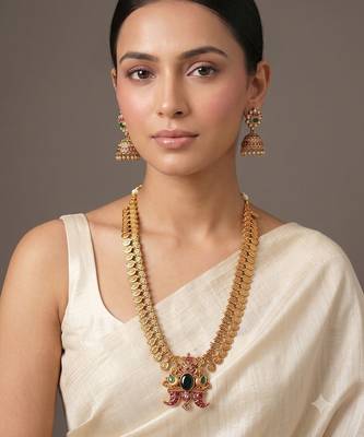 Gold plated green temple haar necklace set 1