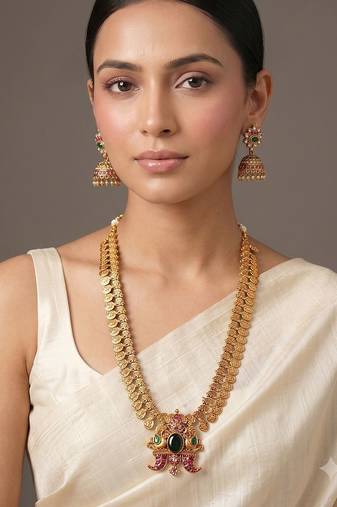 Gold plated green temple haar necklace set