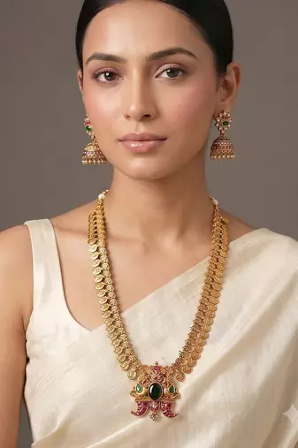 Gold plated green temple haar necklace set