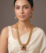 Gold plated green temple haar necklace set