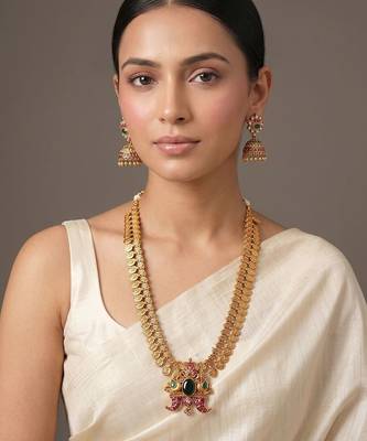 Gold plated green temple haar necklace set 2