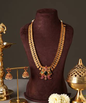 Gold plated green temple haar necklace set 3
