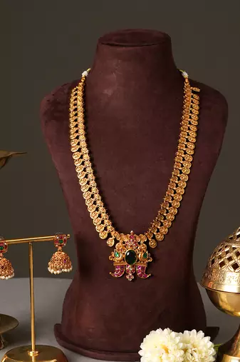 Gold plated green temple haar necklace set