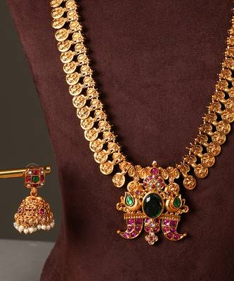 Gold plated green temple haar necklace set 4