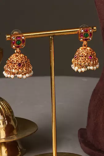 Gold plated green temple haar necklace set