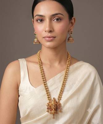 Gold plated ganesh temple haar necklace set 1