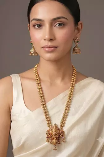 Gold plated ganesh temple haar necklace set