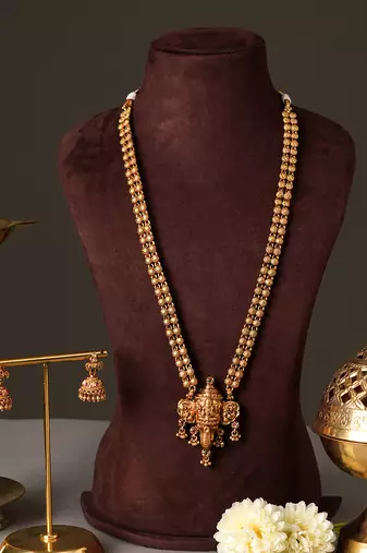 Gold plated ganesh temple haar necklace set