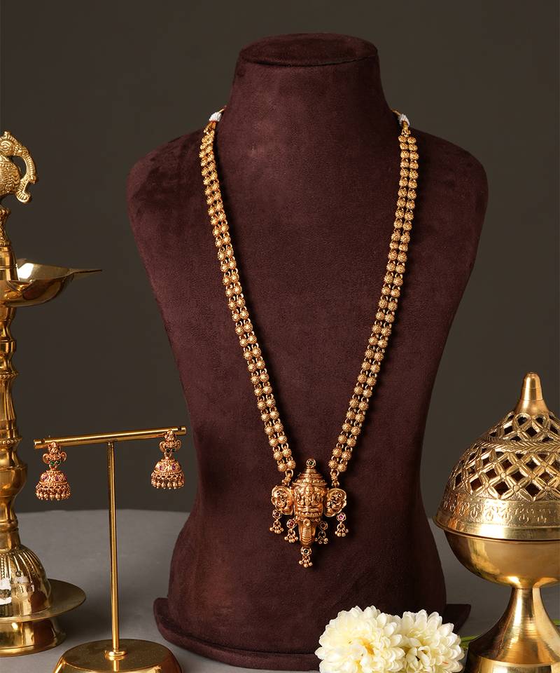 Gold plated ganesh temple haar necklace set