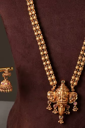 Gold plated ganesh temple haar necklace set