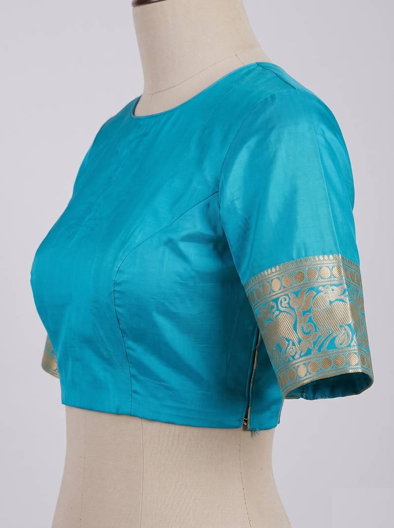 Yellow rama silk blend banarasi saree with unstitched blouse piece