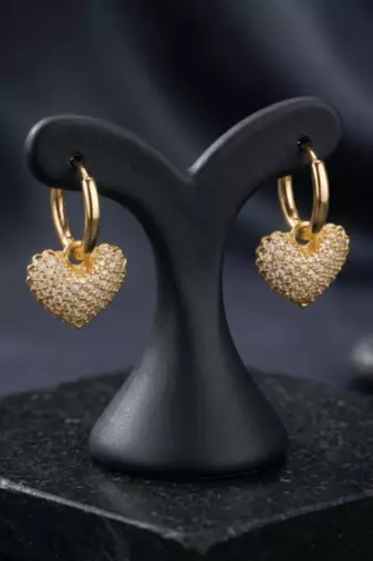 Dangling heart sparkle  gold plated hoop earring
