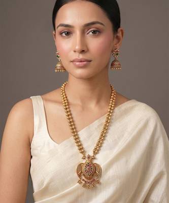 Gold plated multicolor garud temple haar necklace set 1