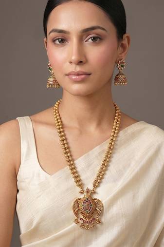 Gold plated multicolor garud temple haar necklace set