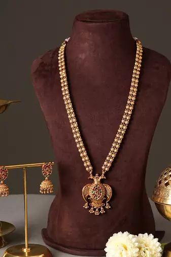Gold plated multicolor garud temple haar necklace set