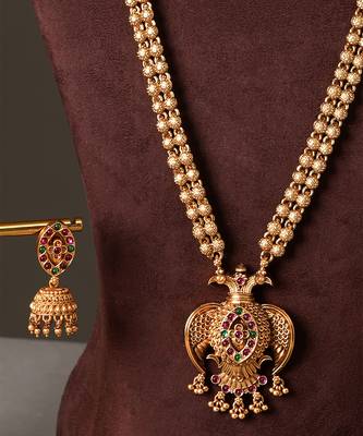 Gold plated multicolor garud temple haar necklace set 3