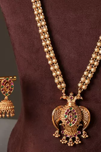 Gold plated multicolor garud temple haar necklace set