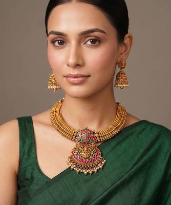 Gold plated ruby red choker necklace set 1