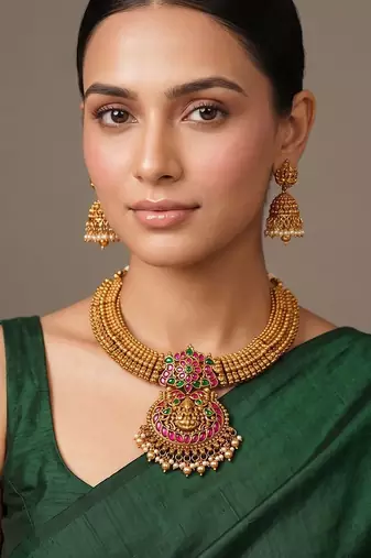 Gold plated ruby red choker necklace set