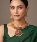 Gold plated ruby red choker necklace set