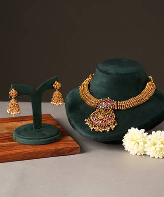 Gold plated ruby red choker necklace set 2
