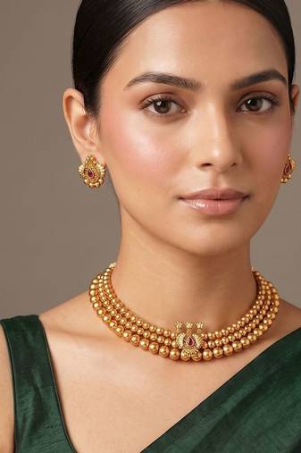 Antique gold plated temple choker necklace set