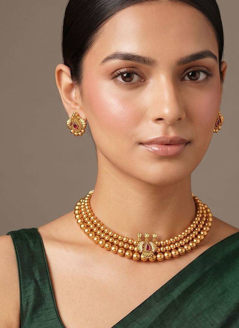 Antique gold plated temple choker necklace set