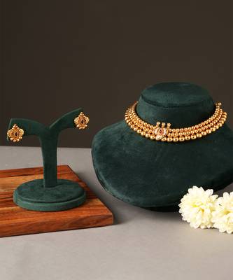 Antique gold plated temple choker necklace set 2