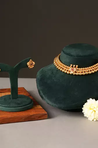 Antique gold plated temple choker necklace set