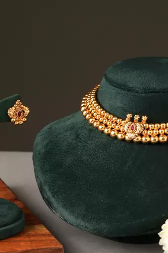 Antique gold plated temple choker necklace set