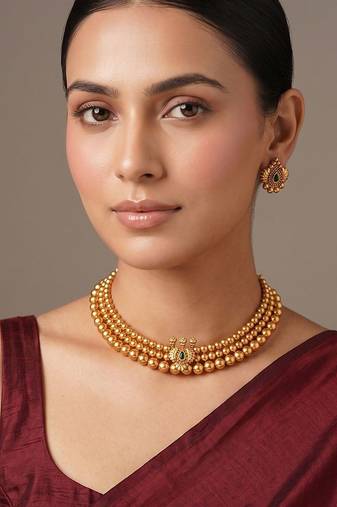 Antique gold plated temple choker necklace set