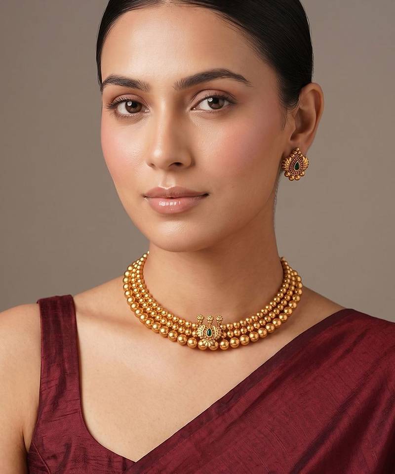 Antique gold plated temple choker necklace set
