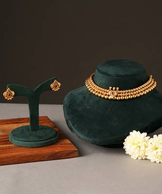 Antique gold plated temple choker necklace set 2