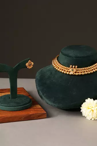 Antique gold plated temple choker necklace set