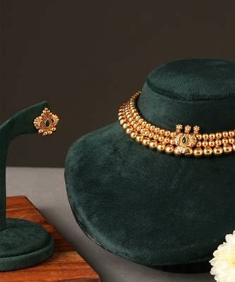 Antique gold plated temple choker necklace set 3