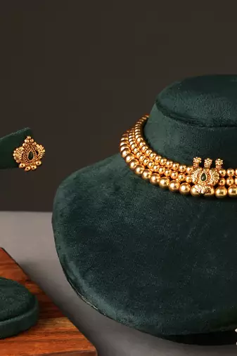 Antique gold plated temple choker necklace set